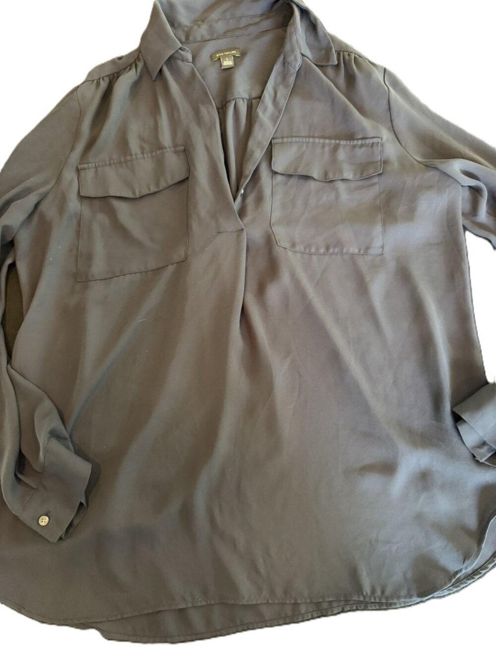 Ann Taylor Navy Blue Button-Down Blouse Top Size L
